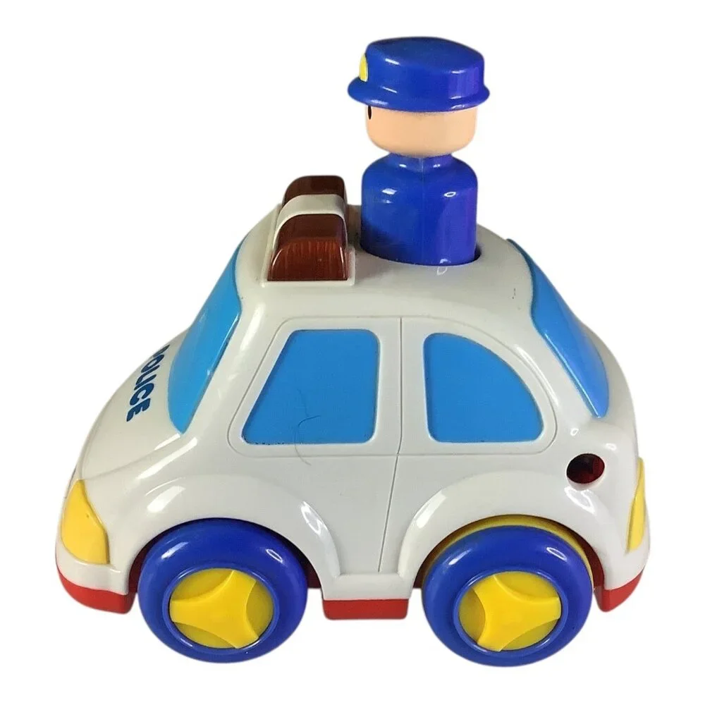 Vintage Megcos Press N Go Emergency Toy‎ Car Blue Yellow Wheels